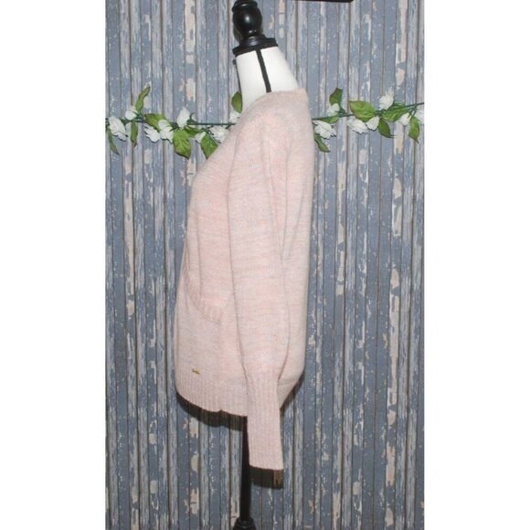 Kensie Nordstrom Faux Wrap Size M Pink Metallic Sparkle Sweater V-Neck Thin Knit - Picture 4 of 12